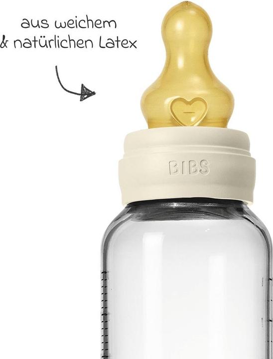 Productafbeelding Bibs - Glass Baby Bottle Round Latex Medium Flow - Ivory - 240 ml (240 ml)