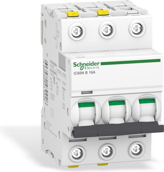 Actual product image Schneider Electric Acti9 iC60N MCB 3 Pole 16A Curve B