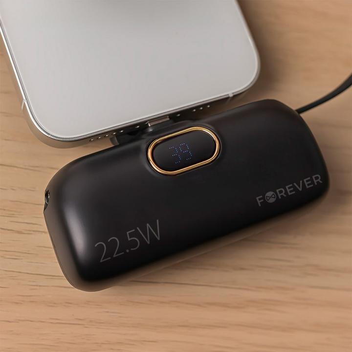 Actual product image Forever mini power bank MTB-100 22.5W 5000 mAh Lightning black (5000 mAh, 22.50 W, 18.50 Wh)