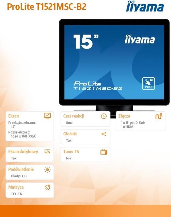 Produktbild iiyama TFT T1521MSC 38cm TN PCAP (1024 x 768 Pixel, 15")