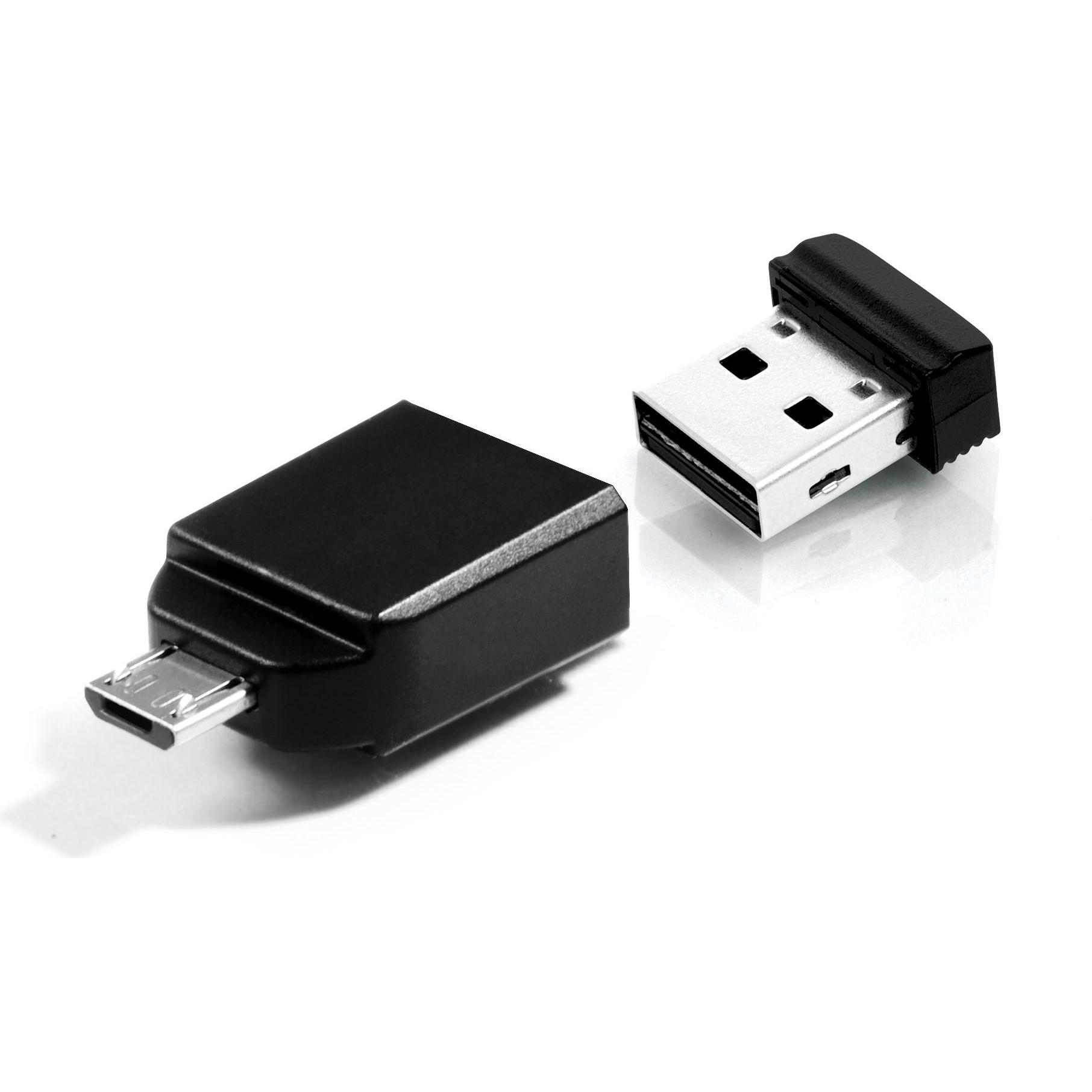 Verbatim Nano inkl. OTG Adaptor (32 GB, USB-A, Micro USB, USB 2.0), USB Stick, Schwarz