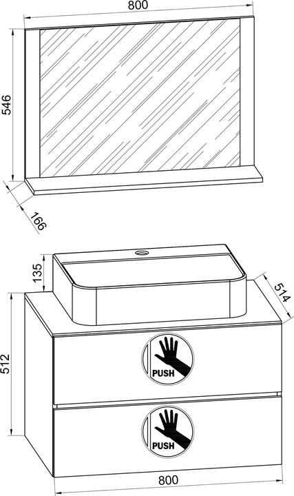 Actual product image VCM 3-piece Washbasin Bathroom Furniture Lendas 80 cm M