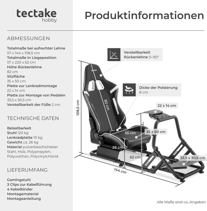 Image du produit tectake Fauteuil gaming Play, siège baquet, compatible avec de nombreuses consoles
