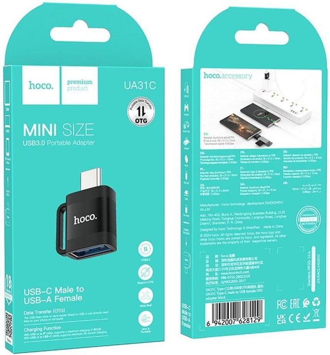 Actual product image Hoco Cable adapter OTG Type C (male) to USB A (female) 3A UA31C black (USB-A, USB-C)