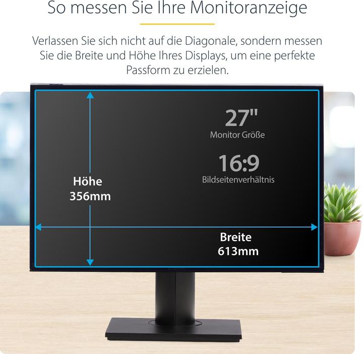 Produktbild StarTech COM 68,58cm 27Zoll 16:9 Computer Monitor Blickschutzfilter Hängefilter/Acrylfilter Sichschu (27", 16 : 9)