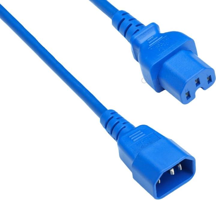 Produktbild Dinic Warmgerätekabel C14 auf C15, 1mm², H05V2V2F3G 1mm², Verlängerung, 1,5m, blau