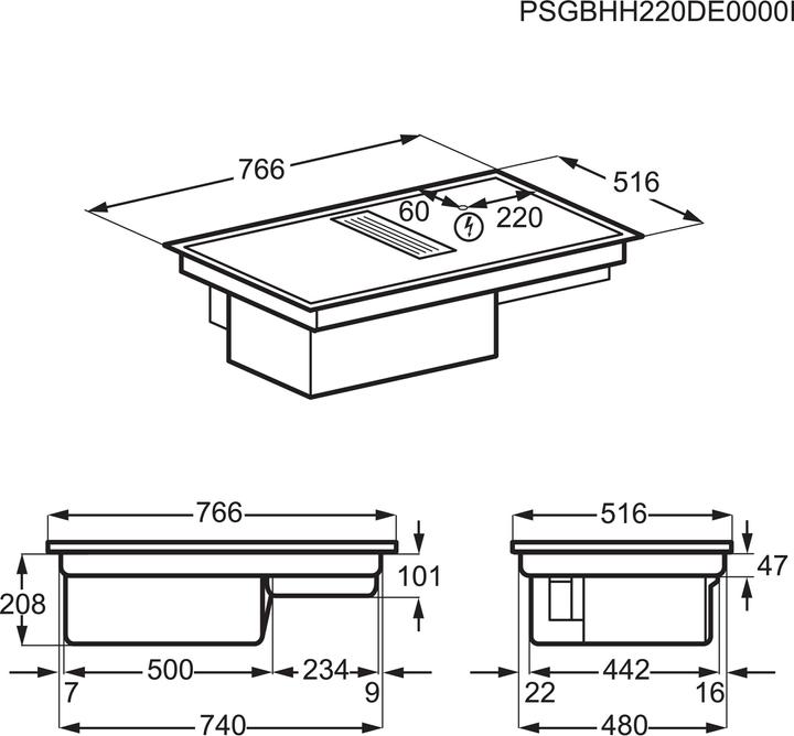 Actual product image AEG COLI84FHXB Self-contained hob with integrated extractor hood / Series 6000 Bridge XT / 80cm /