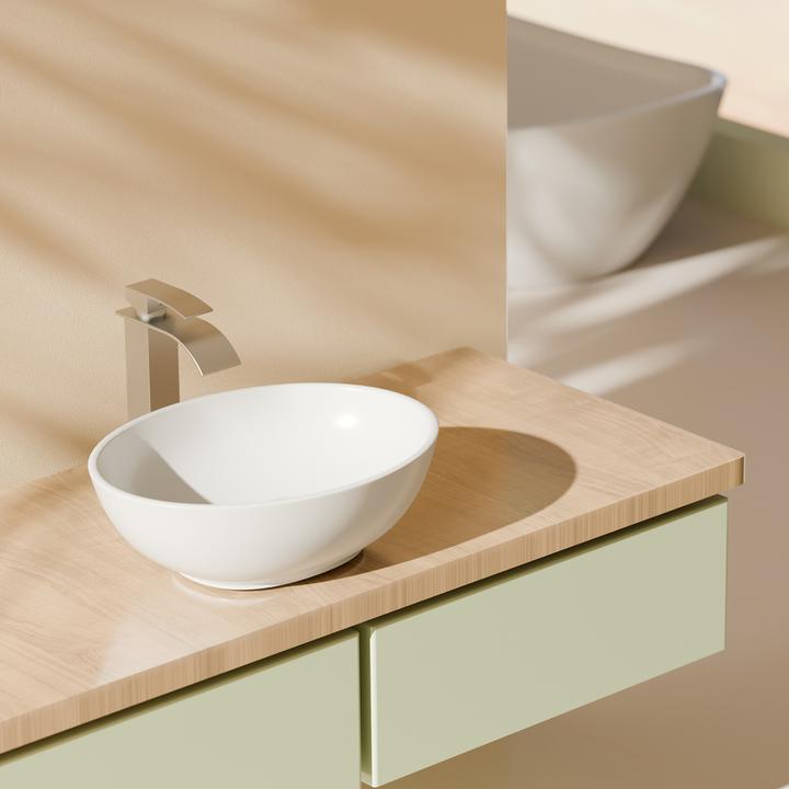 Produktbild Emke Aufsatzwaschbecken Ovales Waschbecken Keramik Waschbecken Waschtisch Weiss Glänzend 350x 270 x 1 (270 mm, 350 mm)