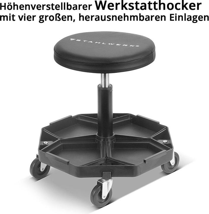 Stahlwerk Werkstatthocker WRH-57 ST Schwarz mit 120 kg Tragkraft Werkstattsitz (1 x)