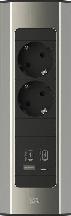 Image du produit Bachmann CASIA 2 2xCEE7/3 1xUSB A/C 22W 2,0m AEH aspect inox (2 x, CEE 7/3, 2 m)