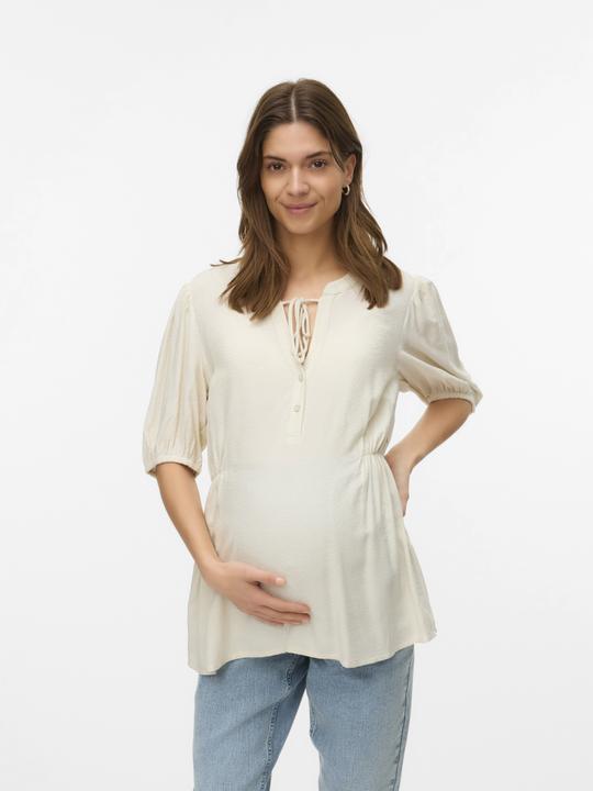 Image du produit Mamalicious Normal geschnitten Mandarin Kragen Elastische Bündchen Ballonärmel Top Bluse (M)