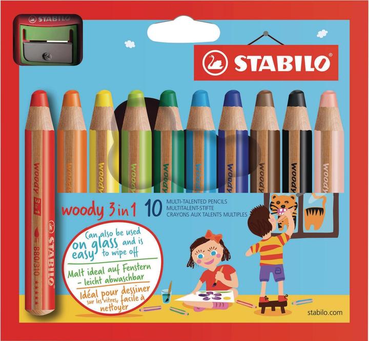 STABILO woody 3 in 1 Buntstift mit Spitzer (10 x)