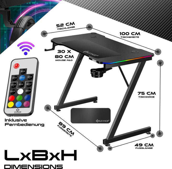 Produktbild Kesser Gaming Schreibtisch mit Getränkehalter Ergonomischer Gamer Tisch
