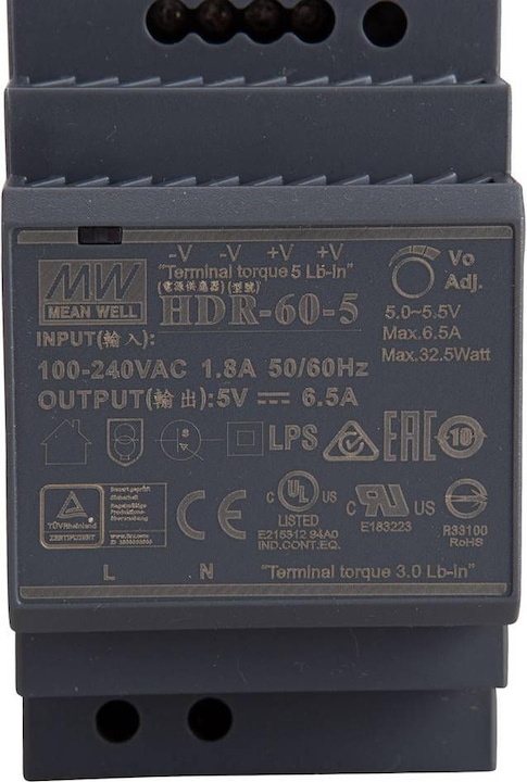 Image du produit MeanWell Alimentation rail DIN 5 V/DC 6.5 A 32.5 W 1 x
