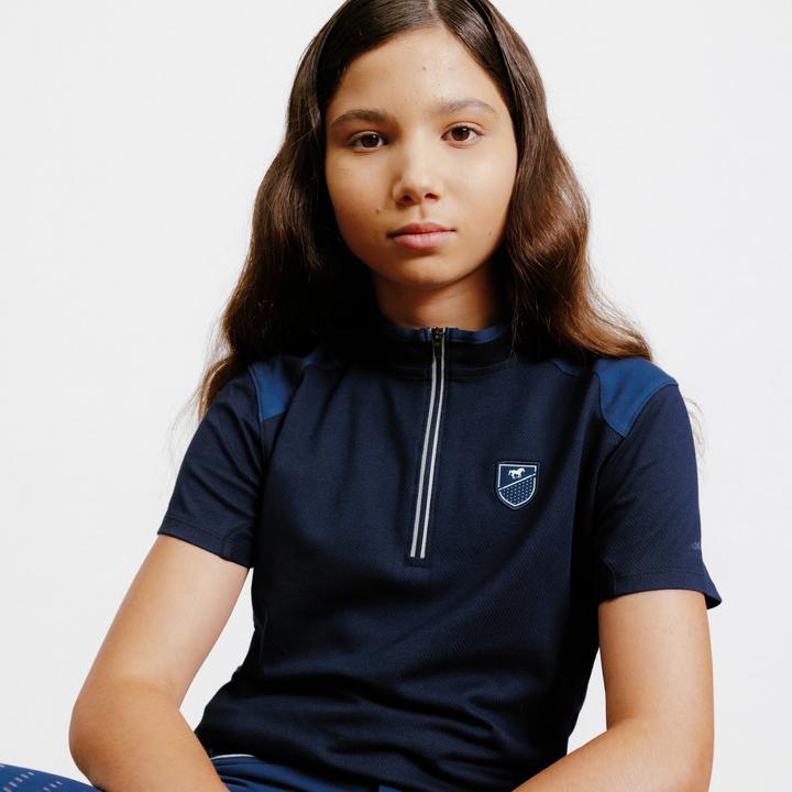 Produktbild Fouganza Reit-Poloshirt Kinder Reissverschluss kurzarm - 500 dunkelblau (116)
