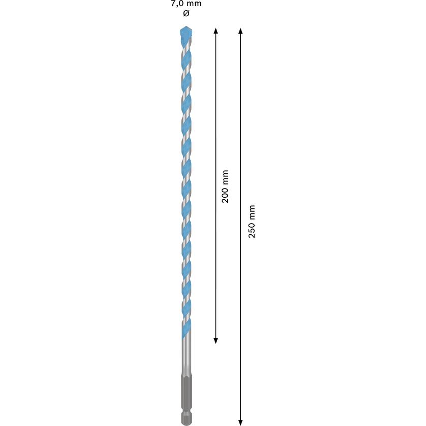 Bosch Professional Zubehör, Punta da trapano, EXPERT HEX-9 Multi Construction Bohrer, 7x200x250 mm (7 millimetri)
