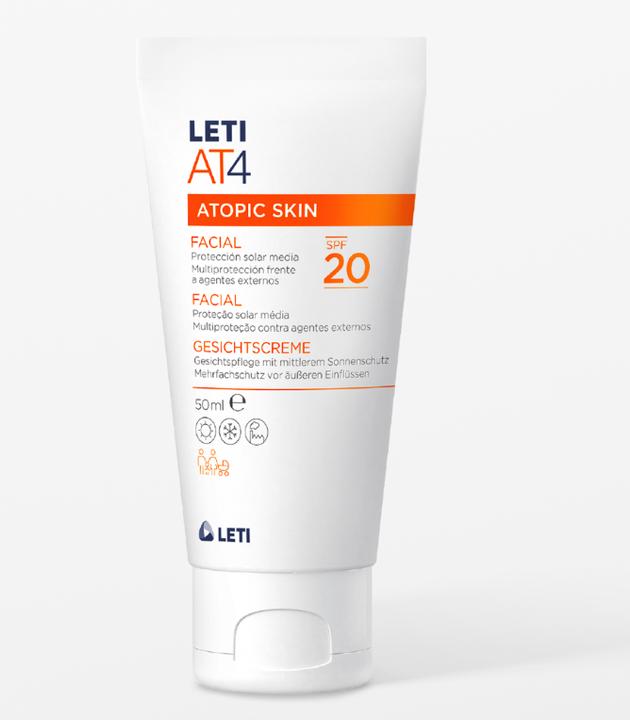 Produktbild Leti AT4 Atopic Skin SPF 20 Gesichtscreme mit mittlerem Sonnenschutz, 50 ml Creme (Reinigungsmilch, 50 ml)
