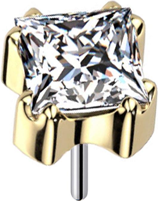 Actual product image Star Piercing Threadless gold-plated square crystal set in silver (Titanium, without brass)