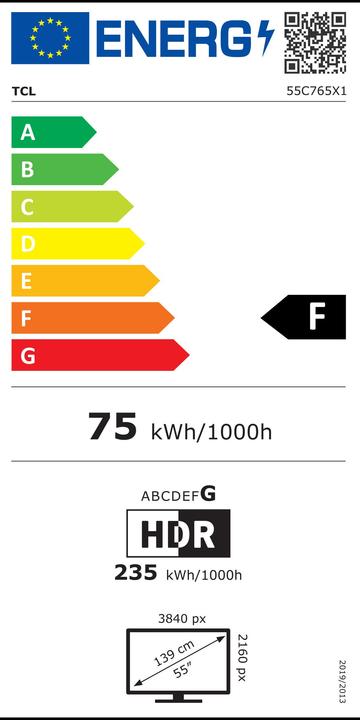 Energy Label TCL 55C765 (55", QLED, 4K, 2024)