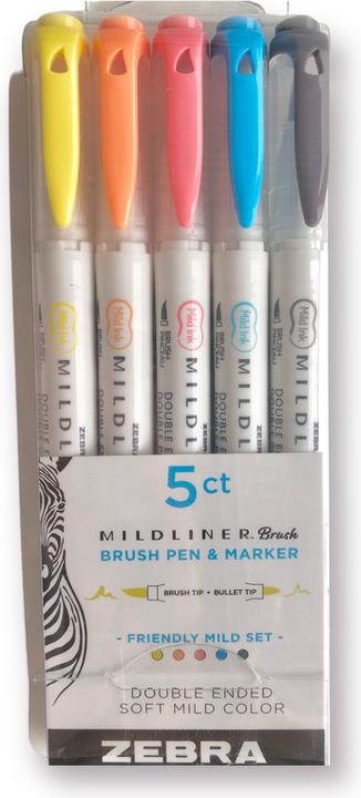 Zebra Mildliner Stylos Bulletjournal Brush Friendly Tones Set de 5 pièces (5x)