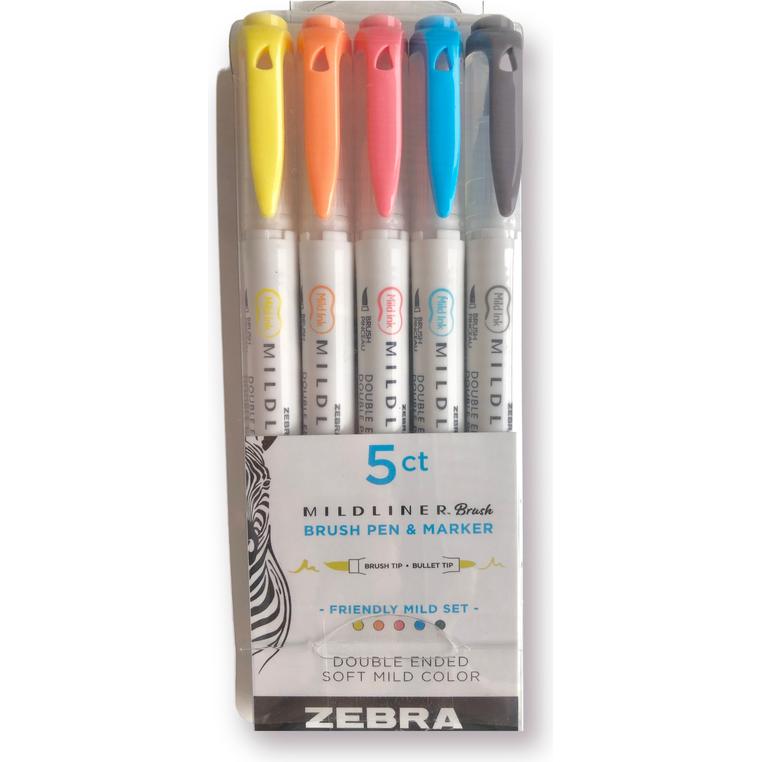 Zebra, Evidenziatori, Penne Mildliner Bulletjournal Brush Friendly Tones Set di 5 (5x)