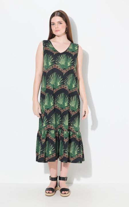 Immagine prodotto Ulla Popken Maxi abito dal taglio smanicato in cotone biologico con foglie e scollo a V (60)