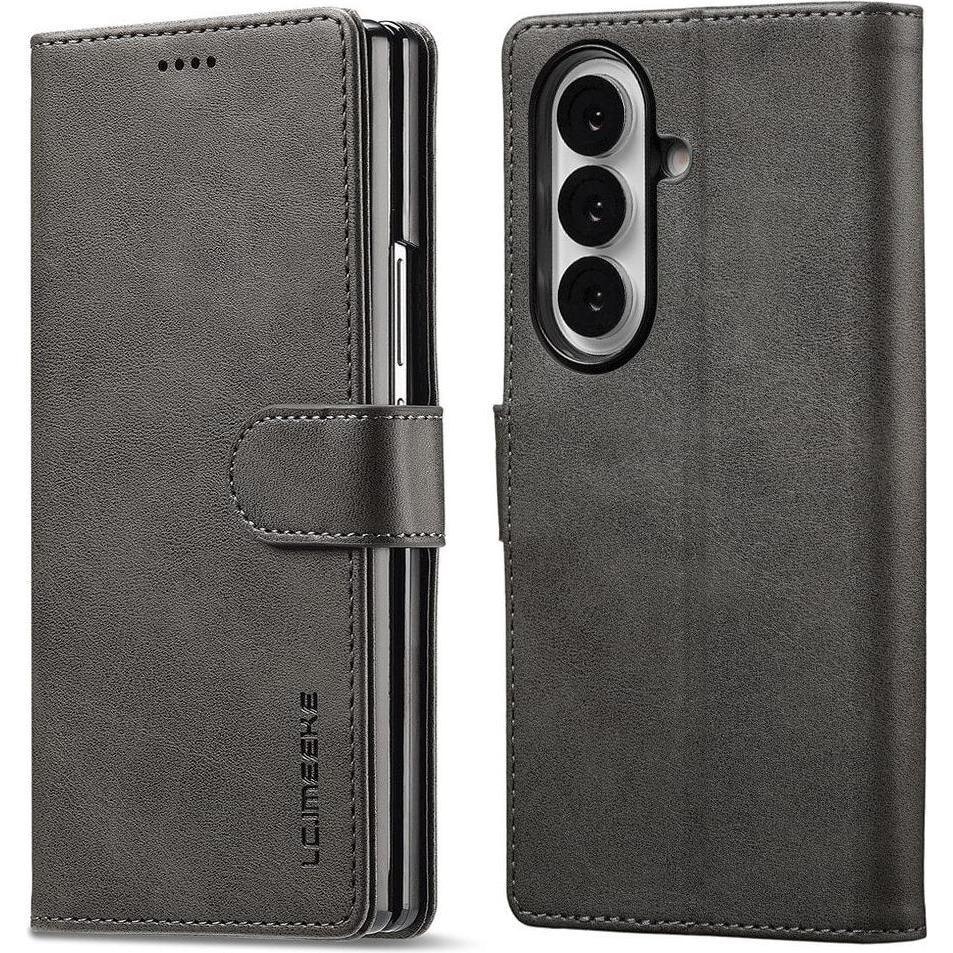 LC.Imeeke Leder Etui Hülle (Samsung Galaxy Z Fold7), Cover smartphone, Grigio