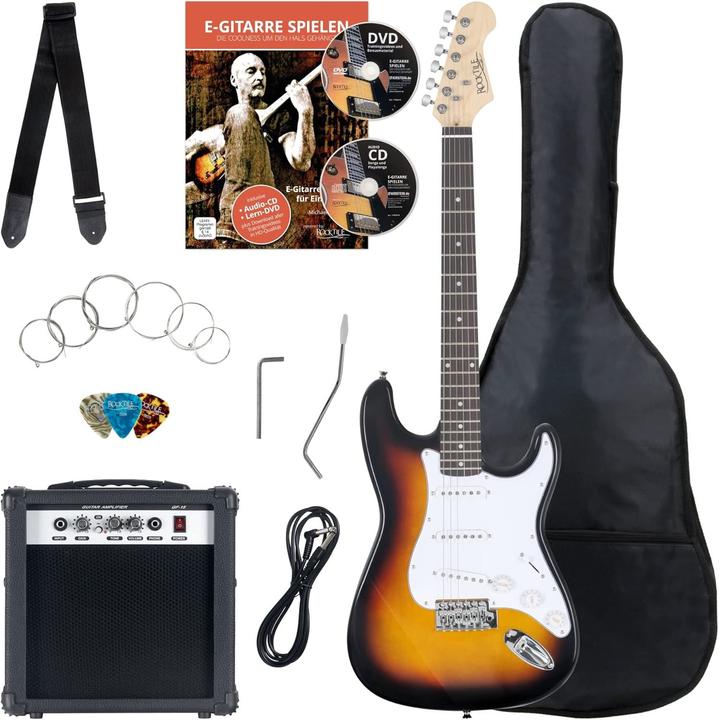 Image du produit Rocktile Pack complet pour débutants avec ampli, housse, accessoires et méthode d'apprentissage (Set de guitare électrique)