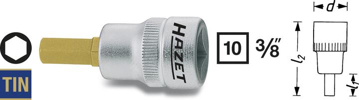 Actual product image HAZET Screwdriver socket 8801K-6 ∙ Square, hollow 10 mm (3/8 inch) ∙ Inside hexagon profile ∙ 6 mm (6 mm)