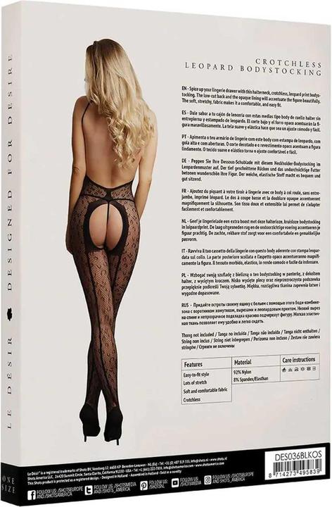 Actual product image Le Désir Crotchless Leopard Bodystocking (One size)