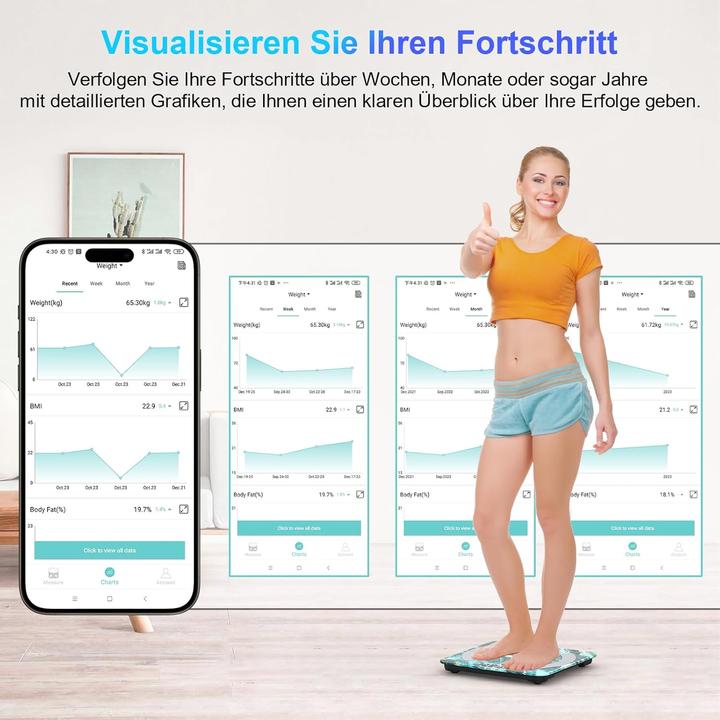 Produktbild Healthkeep Digitale Körperfettwaage mit App & Bluetooth-Funktion (180 kg)