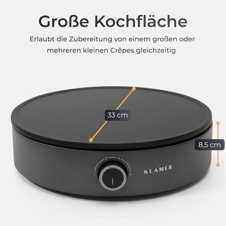 Actual product image KLAMER Crepes maker, large baking surface with 33cm Ø non-stick coated plate, 1500W
