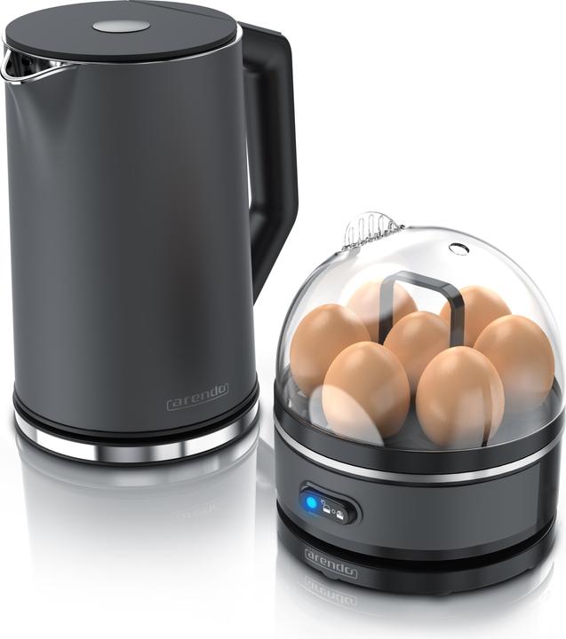 Actual product image Arendo Breakfast set, stainless steel kettle 1.5l with temperature setting & egg boiler for 7 eggs, grey