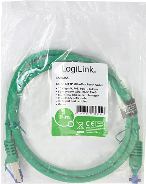 Actual product image LogiLink Patch cable Ultraflex, Cat.6A, S/FTP, 1.0 m, green (S/FTP, CAT6a, 1 m)
