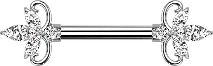 Produktbild Star Piercing Barbell silber doppel Herz Kristalle silber (Messing, Chirurgenstahl 316L)