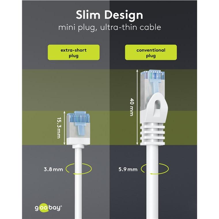 Thumbnail - Goobay Ultraflexibles CAT 6A Patchkabel, slim, U/FTP, weiss (U/FTP, CAT6a, 2 m), Netzwerkkabel