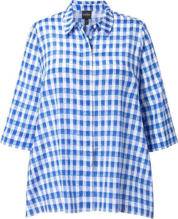 Immagine prodotto Ulla Popken Blusa a quadri dal taglio oversize con orlo a punte, collo da camicia e maniche a 3/4 (50, 52)