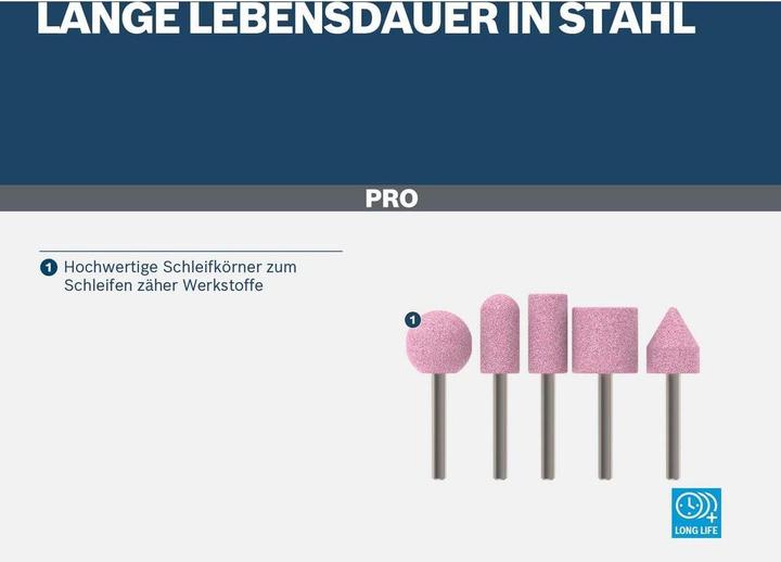 Produktbild Bosch Professional Zubehör PRO Steel Schleifstiftset, 25 x 24, 15 x 30, 15 x 30, 25 x 25, 20 x 25 mm, G60, 5-tlg. (60)