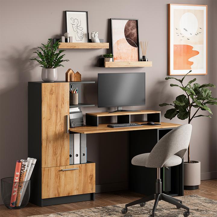 Produktbild Vicco Schreibtisch Tomy, Anthrazit/Goldkraft Eiche, 150 x 59 cm 5er Set