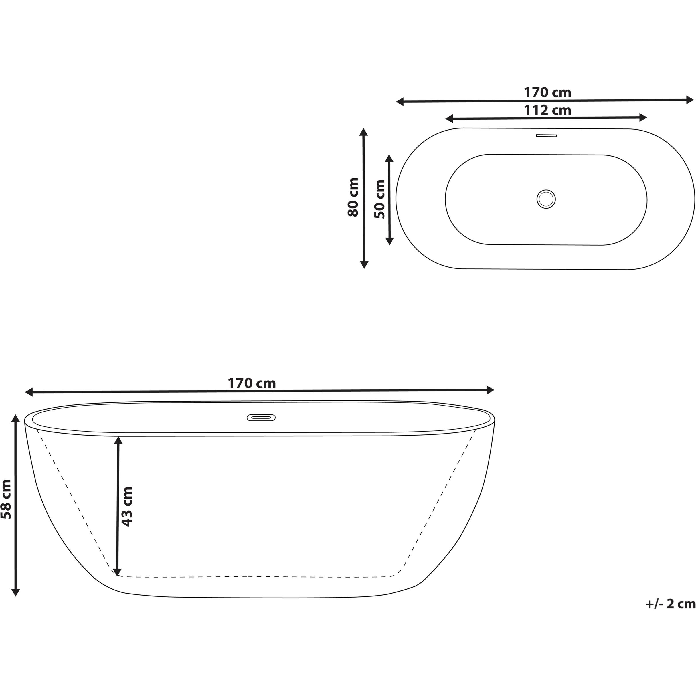 Thumbnail - Beliani, Badewanne, Badewanne freistehend burgunderrot oval 170 x 80 cm CARRERA (240 l, 80 cm)