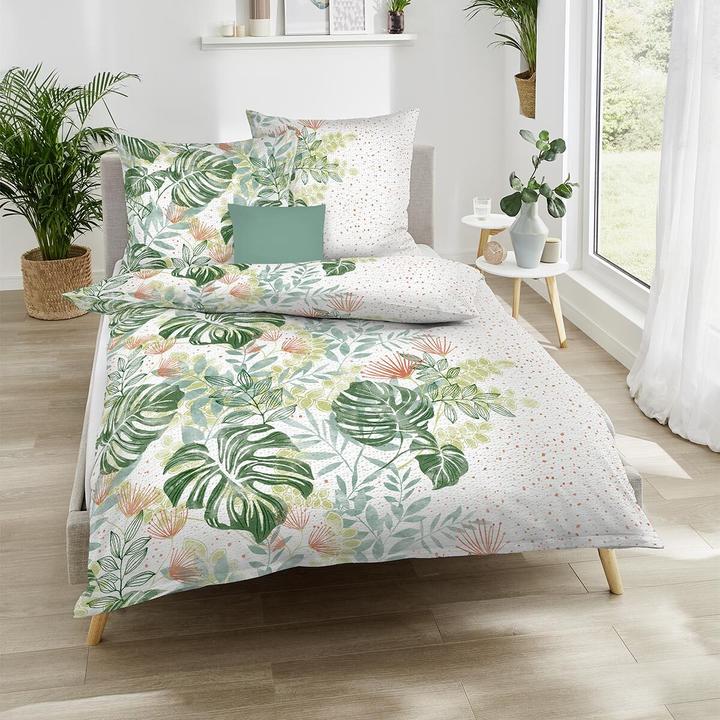 Produktbild Traumschlaf Seersucker Bettwäsche Fensterblatt kiwi (Bettwäsche Set, 135x200 cm, 80x80 cm)