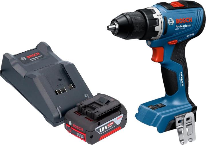 Produktbild Bosch Professional Bosch GSR 18V-65 Professional Akku Bohrschrauber 18 V 63 Nm Brushless + 1x Akku 4,0 Ah + Ladegerät (Akkubetrieb)