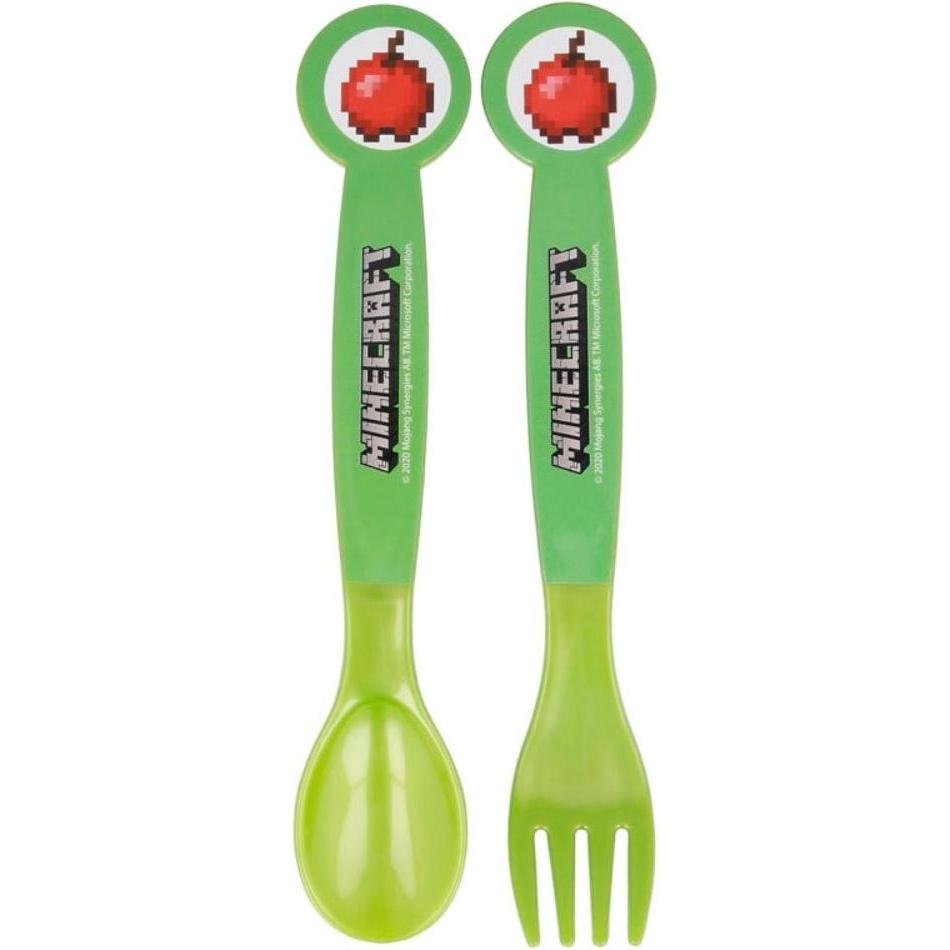 Tinisu, Kindergeschirr + Kinderbesteck, Minecraft Plastik Besteck Set - 2 Teile