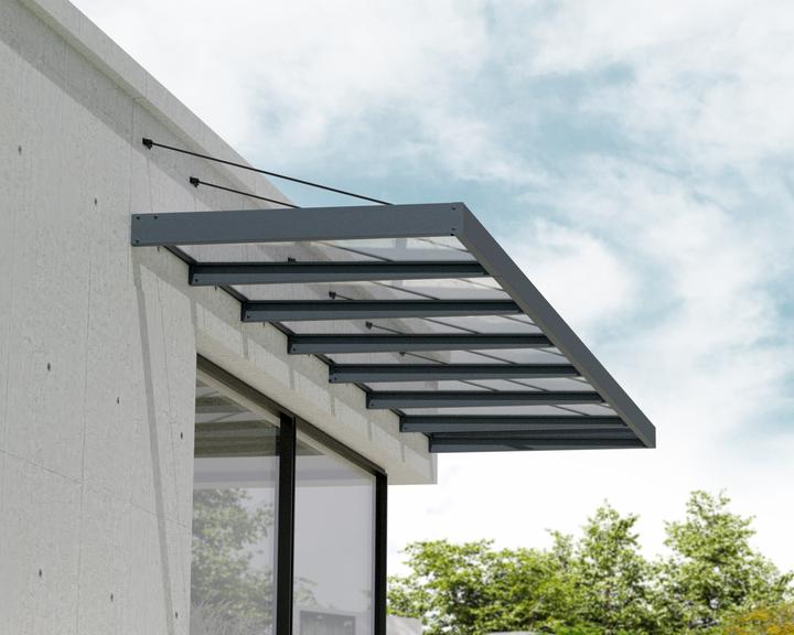 Actual product image Palram CANOPIA | Sophia XL 5X21/ 1.4X6.6 Door and Porch Awning Dark Grey Clear