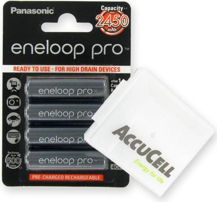 Produktbild Panasonic Akku Pro BK-3HCCE/4BE Mignon AA NiMH Akku und ACBOXAA (4 Stk., AA, 2450 mAh)