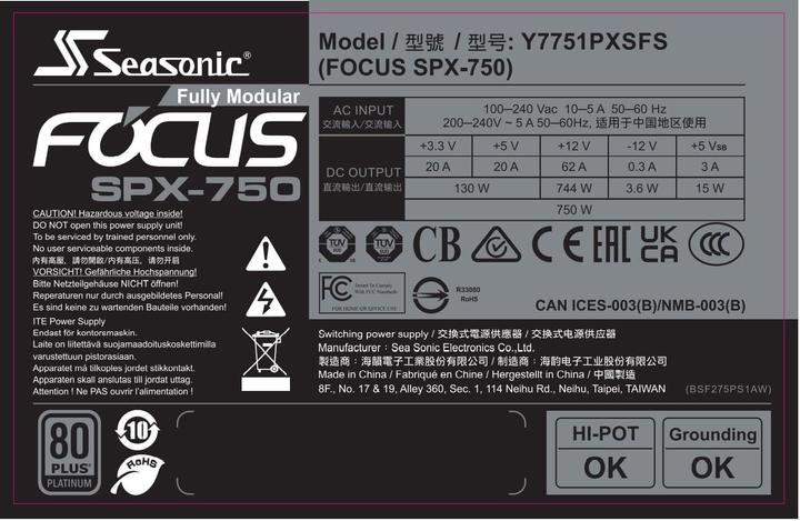 Image du produit Seasonic Focus SPX-750 (750 W)
