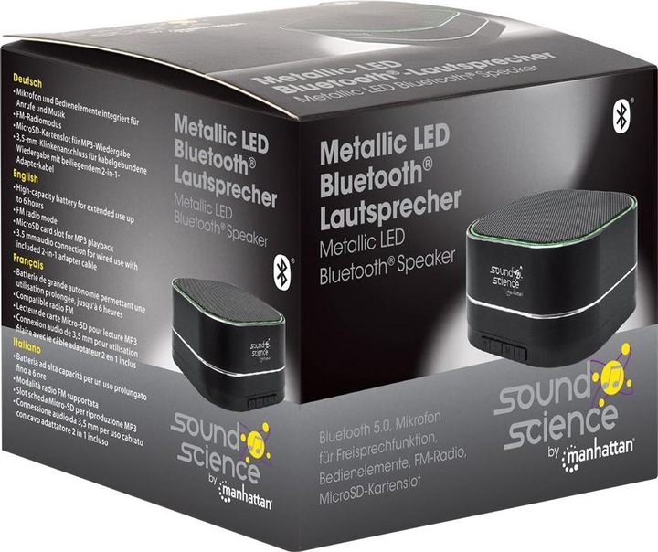 Produktbild Manhattan Sound Science Metallic LED Bluetooth®-Lautsprecher (6 h, Batteriebetrieb)