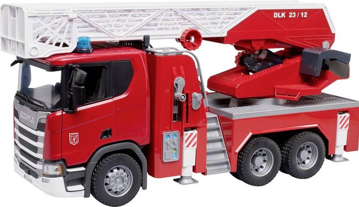 Actual product image Bruder Scania Super 560R fire brigade with turntable ladder, water pump, L+S module