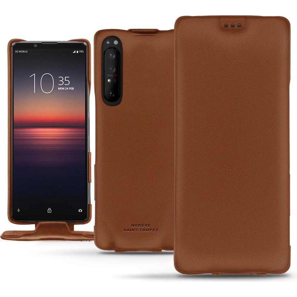 Noreve Lederschutzhülle vertikal (Sony Xperia 1 II), Smartphone Hülle, Braun