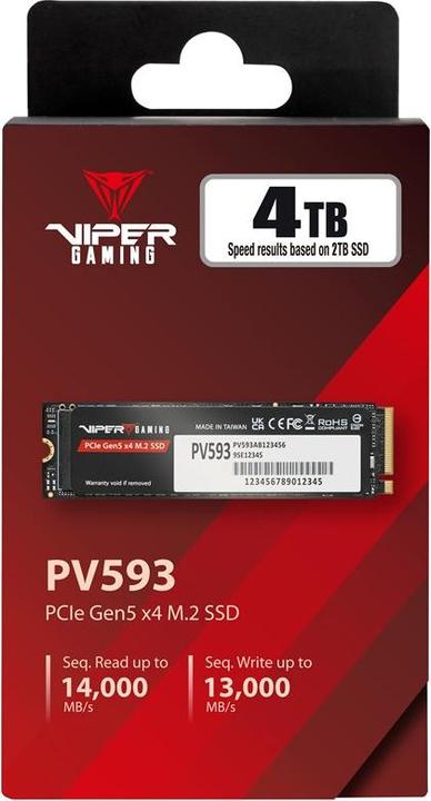 Actual product image Patriot PV593P4TBM28HPV593, VIPER 4TB M.2 2280PCIE Gen5 x4SSD (4000 GB, M.2, M.2 2280)